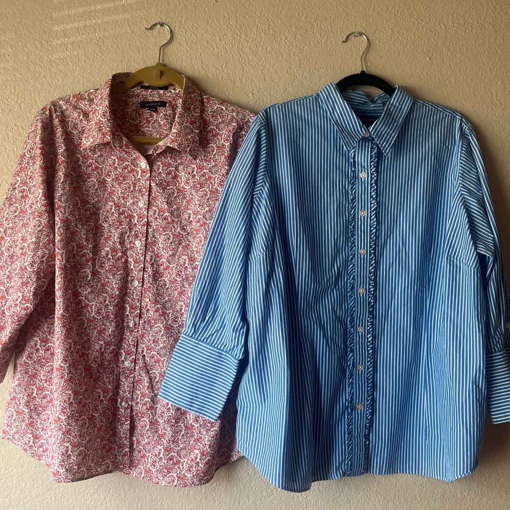 Land’s End Button Down 3/4 Sleeve Non Iron 22w Womens Fall Blouse Baumwolle